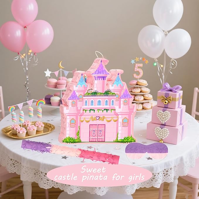Princess Castle Pinata for Girl Birthday Party Supplies Pink Decorations Fairy - Image 4