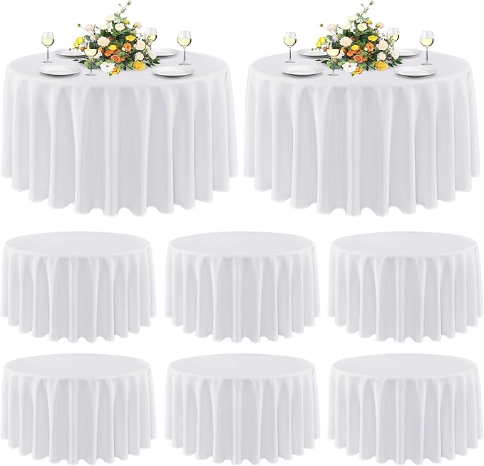 sancua 8 Pack Round Tablecloth 90 Inch White, Stain and Wrinkle Resistant Table by sancua