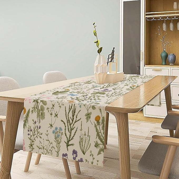Floral Botanical Table Runner, Garden Spring Flower Botanical Butterfly Animal - Image 6