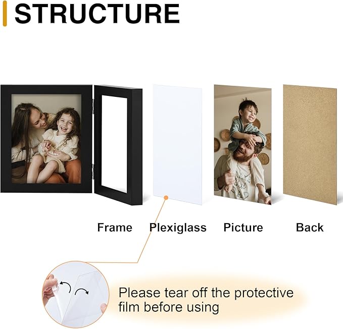 decorUhome Double 4x4 Picture Frame Vertical, Engineered Wood Bifold Photo Frame - Image 4