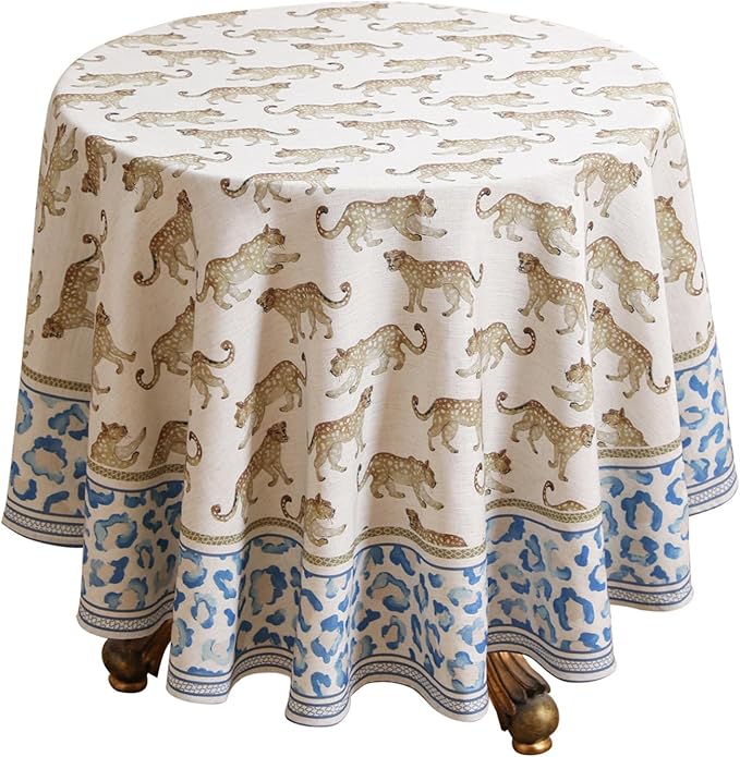 patdrea Designer Leopard Animal Linen Round Table Cloth, Soft Breathable by Welcometopatdrea