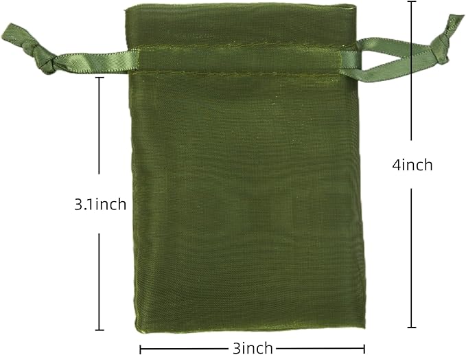 20 Pcs Moss Green Small Organza Bags 3X4 inch - Image 3