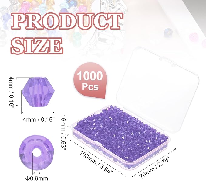 PATIKIL 1000pcs 4mm Bicone Glass Crystal Beads, Faceted Glass Spacer Beads - Image 2