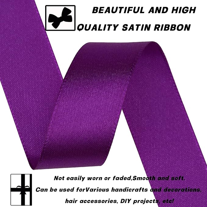 Purple Ribbon 7/8 Inch 30 Yards Satin Craft Ribbon-Single Face Polyester Ribbon - Image 3