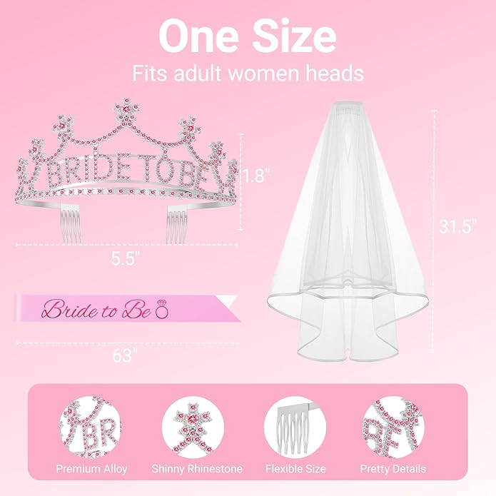 3Pcs Bride to Be Crown with Sash and Veil - Image 2
