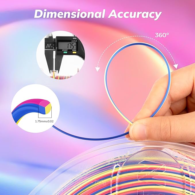AMOLEN Silk PLA 3D Printer Filament, Shiny Multicolor Rainbow PLA Filament - Image 4