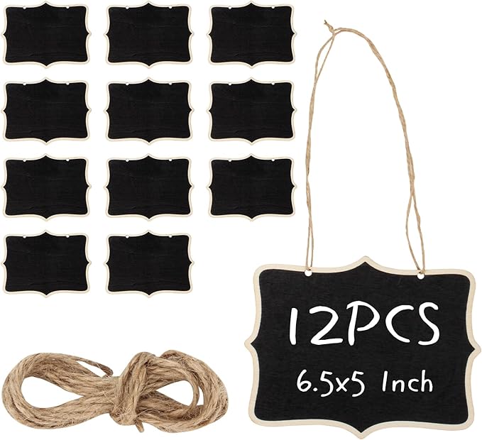 12 Pcs Mini Wooden Chalkboard Signs by KCGANI