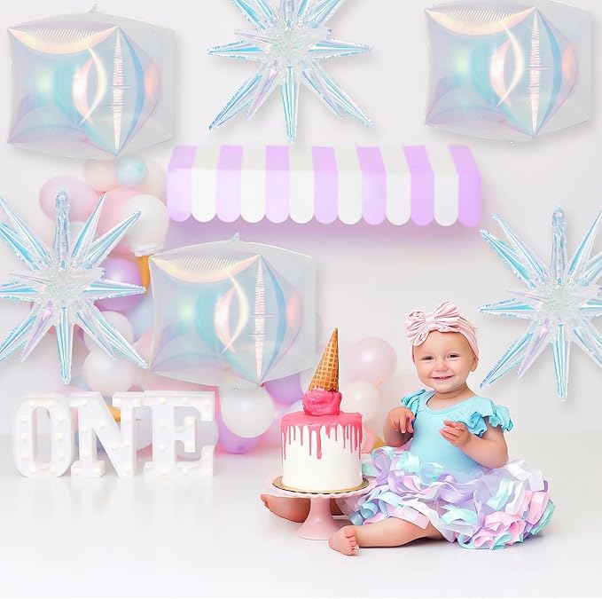 6Pcs Iridescent Foil Balloons, 22in Square Foil Balloons and Explosion Star - Image 3
