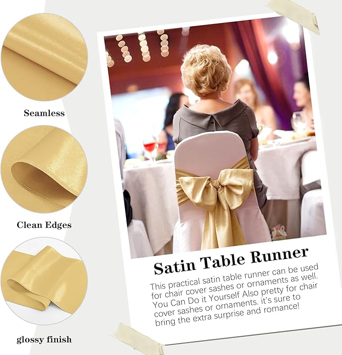 10 Pack Satin Table Runner 12 x 108 Inch Long Light Gold Silk Table Runner - Image 4
