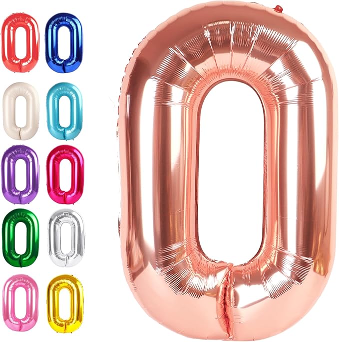 Rose gold 40 Inch 0 Number Balloons, 0 Decorations by Upgesy