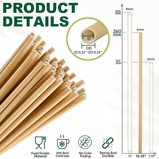 10 Inch Long Paper Drinking Straws Biodegradable - Image 3