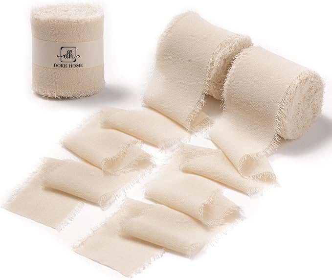 DORIS HOME Sand Chiffon Ribbon for Flower Bouquet, Handmade Frayed Ribbon for by DorisHome
