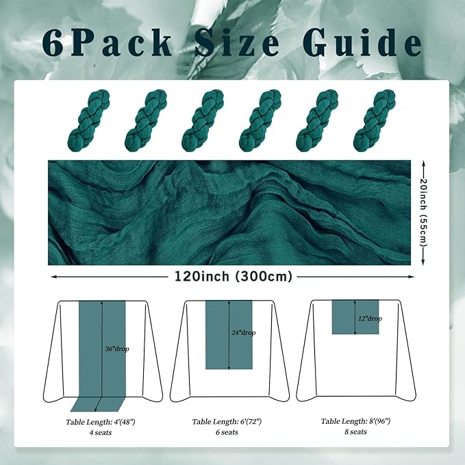 6 Pack Teal 10FT Cheesecloth Table Runner Rustic Gauze Cheese Cloth Table Runner - Image 2
