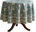 ISAENNE Designer Grayish Green Linen Round Tablecloth, Floral Elegant Stain by Isaennehomedecoration