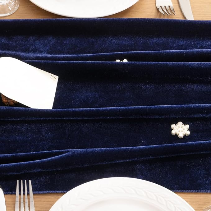 MLMC Navy Blue Velvet Table Runner 10ft Luxury Deep Blue Velvet Fall Table - Image 6