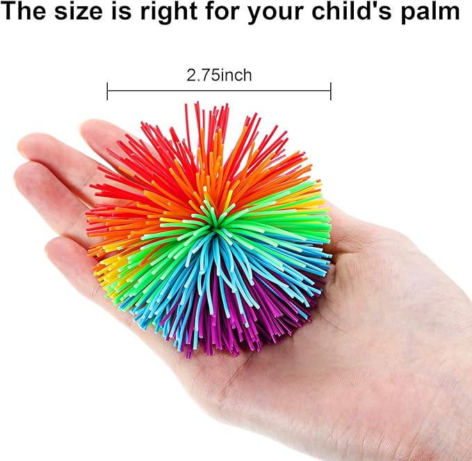 Leinuosen 12 Pieces Monkey Stringy Balls Sensory Stringy Ball Soft Rainbow Pom - Image 3