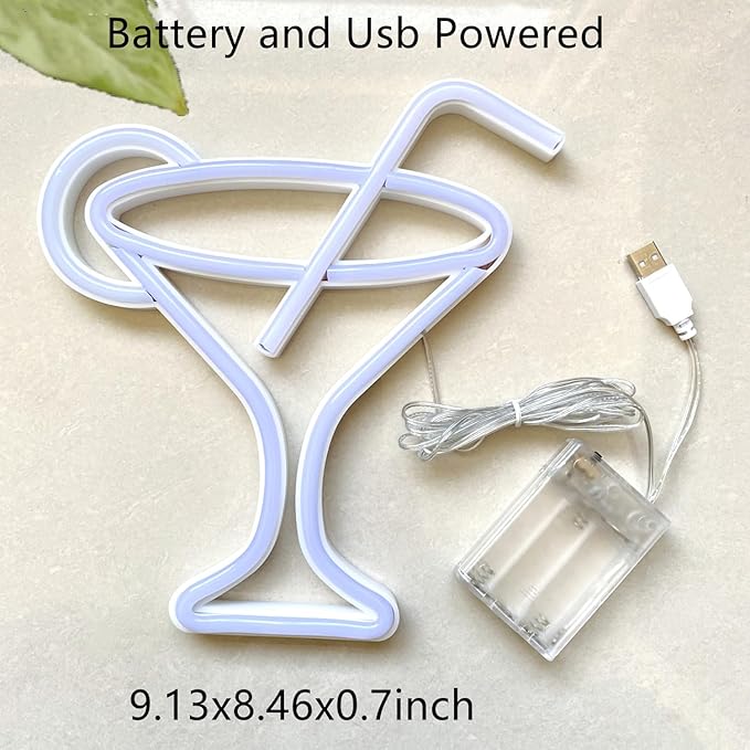 Led Cocktails Neon Sign, Wine Glass Neon Light Battery and USB Dual Powered Bar - Image 6
