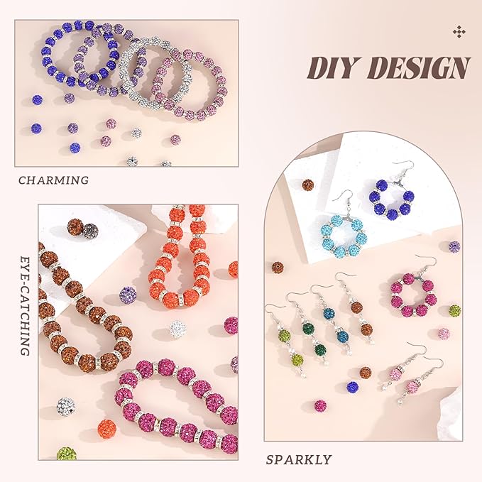 105pcs 10mm Rhinestone Beads for Jewelry Making, Sparkle Crystal Clay Christmas - Image 6