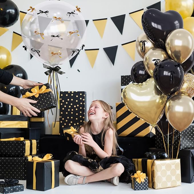 Light Gold and Black Balloons Heart Shape Balloons - Image 2