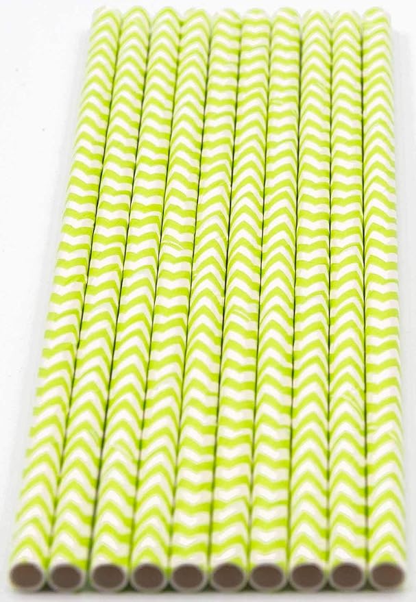 Pack of 150 Green Chevron Biodegradable 4-Ply Paper Drinking Straws - Image 2