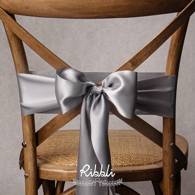 Ribbli Silver Satin Ribbon 4 Inch Wide Silver Ribbon - Image 4