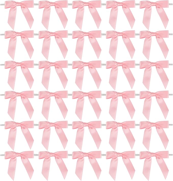 AIMUDI Baby Pink Satin Ribbon Twist Tie Bows 2.5" Light Pink Pretied Bows by AIMUDI