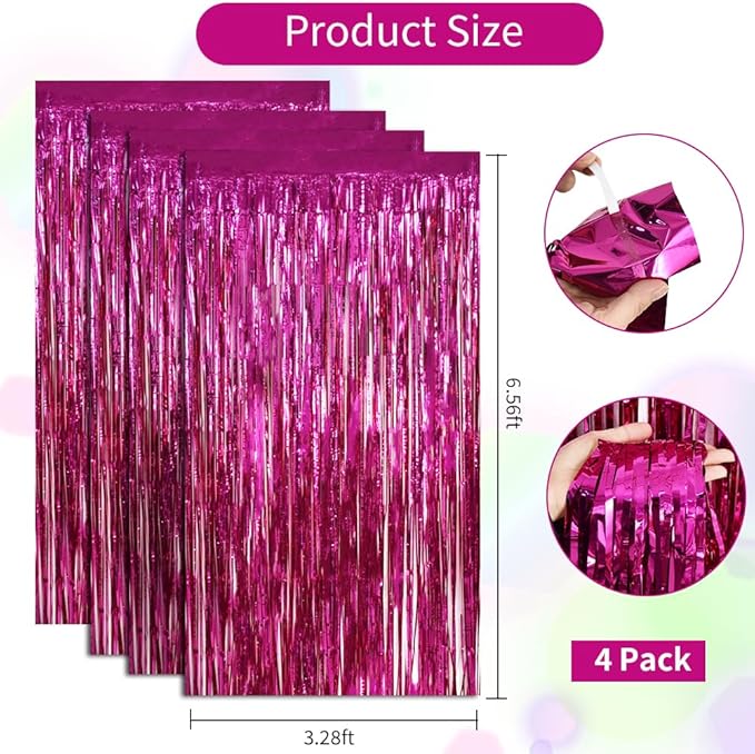 BEISHIDA 4 Pcs Hot Pink Rosered Door Streamers Curtain Party Streamers Backdrop - Image 2