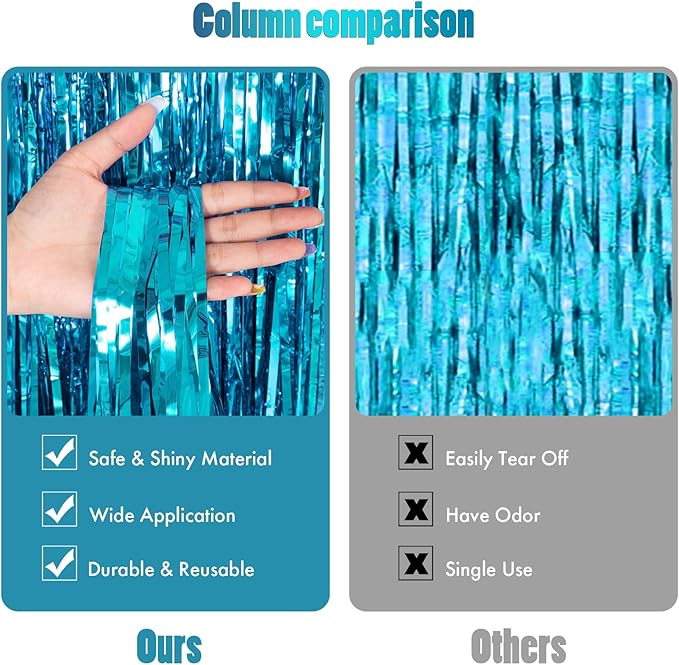 CANREVEL 2 Pack 3.3x8.2 Feet Light Blue Foil Fringe Backdrop Curtains, Tinsel - Image 3