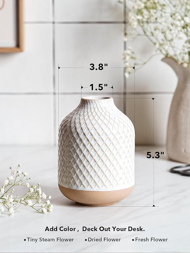 Small Boho Vase for Decor, Rustic Farmhouse Vase for Pampas Grass, Eucalyptus - Image 3