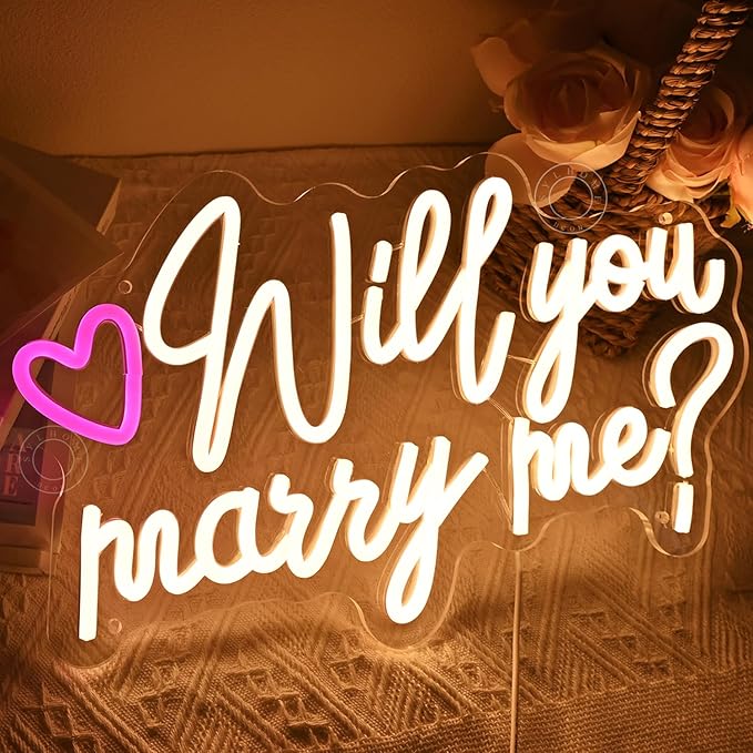 SYLHOME Will You Marry Me ? Led Neon Light Sign Heart Wedding Proposal Bedroom - Image 3