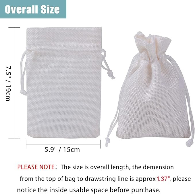 20pcs Burlap Bags with Drawstring, 5.9 x 7.5 inch White Linen Gift Bags Jewelry - Image 3