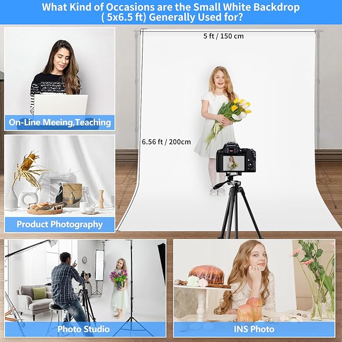 HEMMOTOP Photo Backdrop Curtains, 5x6.56 ft White Backdrop - Image 2
