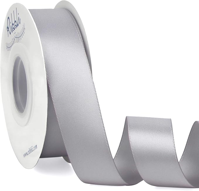 Ribbli Silver Double Faced Satin Ribbon, 1” x Continuous 25 Yards, Use by Ribbli