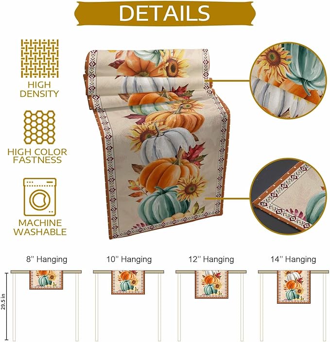 Fall Thanksgiving Southwest Cotton Linen Table Runner - Image 5
