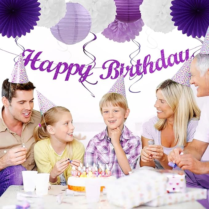 Purple-Lilac Lavender-White Happy Birthday Party-Decorations - Image 5