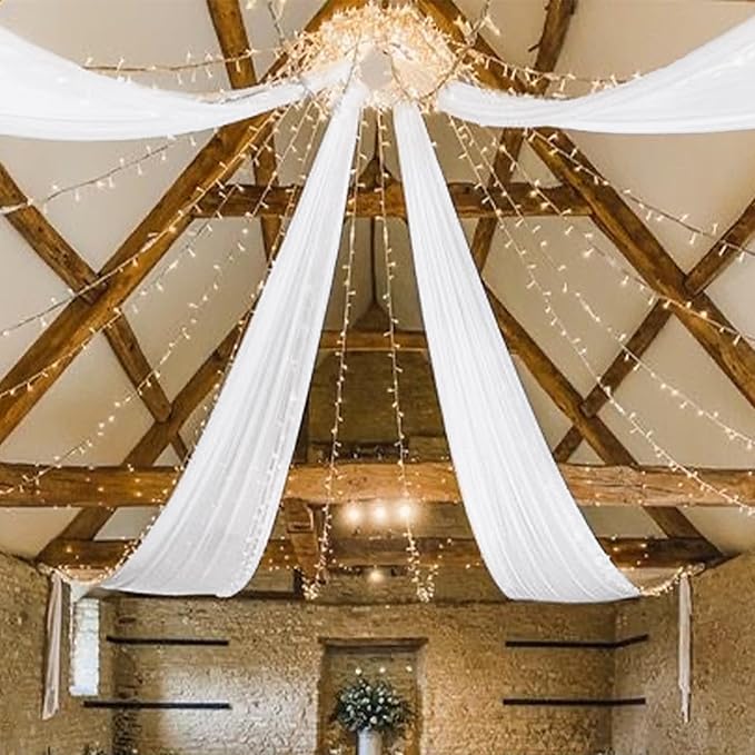 4 Panels White Ceiling Drapes 5ftx20ft Wedding Ceiling Drapes Chiffon Fabric - Image 8