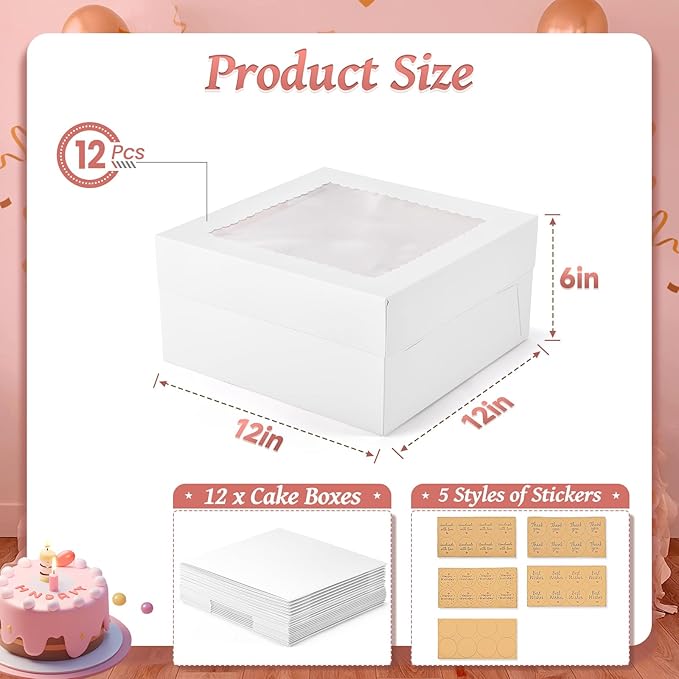 12Pcs Cake Boxes, Large Disposable Cake Carrier Container - Image 3