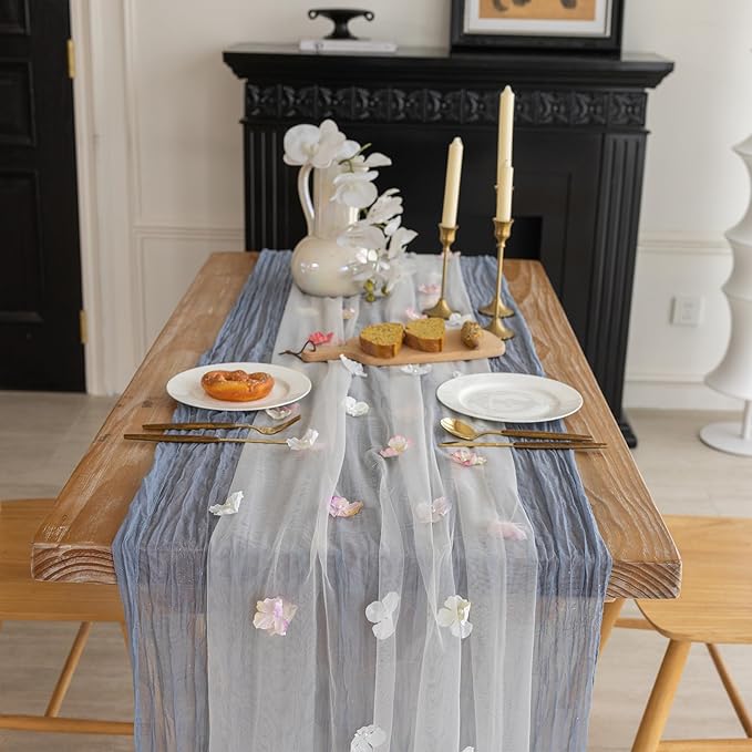 Romantic Artificial Floral Table Runner 10ft Gauze Tulle Lace Table Runner Set by Gzcvba
