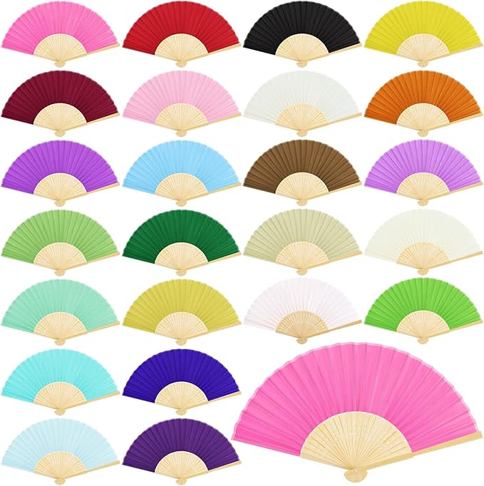 URATOT 24 Pieces Folding Fans Silk Bamboo Folding Fans Handheld Fans by URATOT