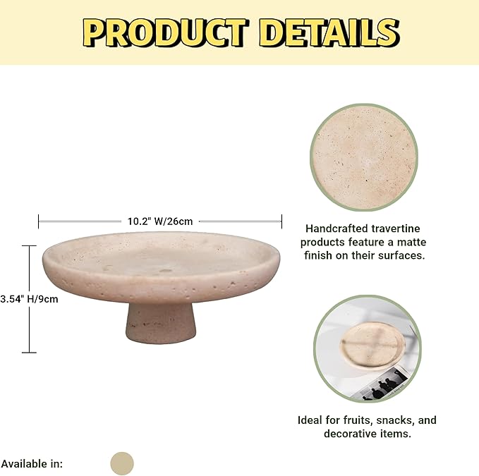 Natural Travertine Fruit Bowl 10.2" – Large Decorative Bowl & Travertine Decor - Image 2