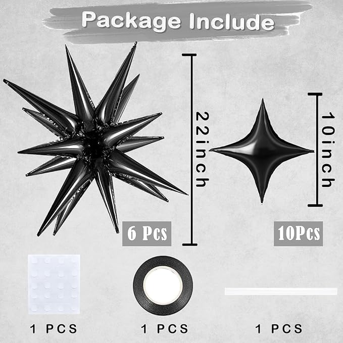 6 Pcs Explosion Star Foil Balloons- 12 Point Star Balloons - Image 2