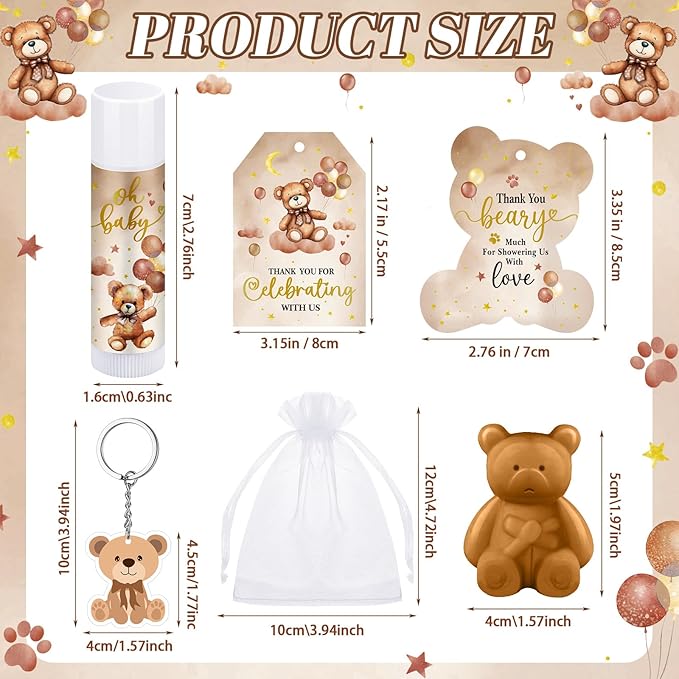 288 Baby Shower Favors: 48 Sets of Lip Balms, Organza Bags, Thank You Tags & - Image 2