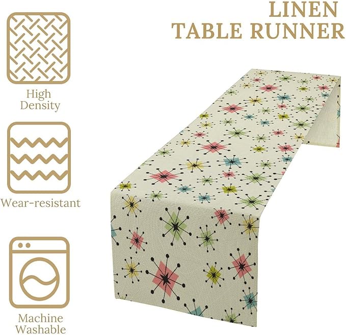 Mid Century Table Runner, Flag Retro Atomic Starburst 1950s Abstract Geometric - Image 5