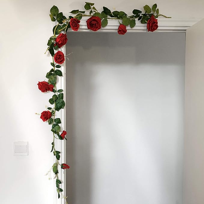 FiveSeasonStuff Classic Red Artificial Silk Roses Flower Garland, Bendable - Image 8