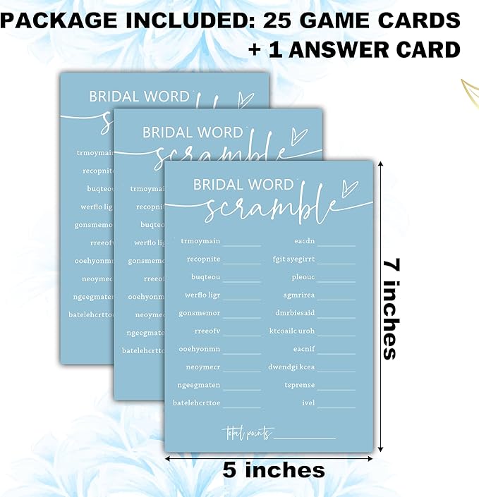 Minimalist Bridal Shower Games, 30 Light Blue Bridal Word Scramble Cards + 1 - Image 2