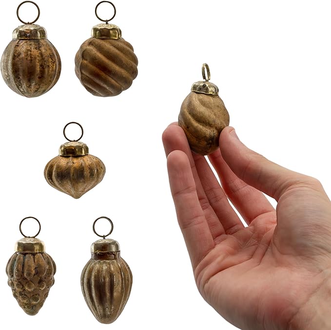 AuldHome Mercury Glass Finial Ornaments; Distressed Metal Antique Style - Image 9