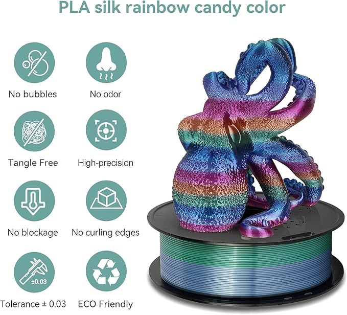 Kingroon Rainbow PLA 3D Printer Filament, Color Changing, ±0.03mm Accuracy - Image 5