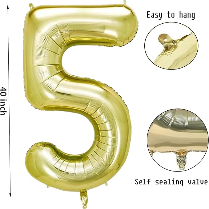 40 Inch Numbers 5 Light Gold Large Balloon Digital 5 - Image 2