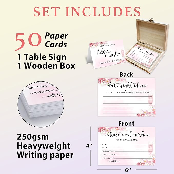 50 Pcs Advice and Wishes for the Mr and Mrs Cards in Box - Image 2