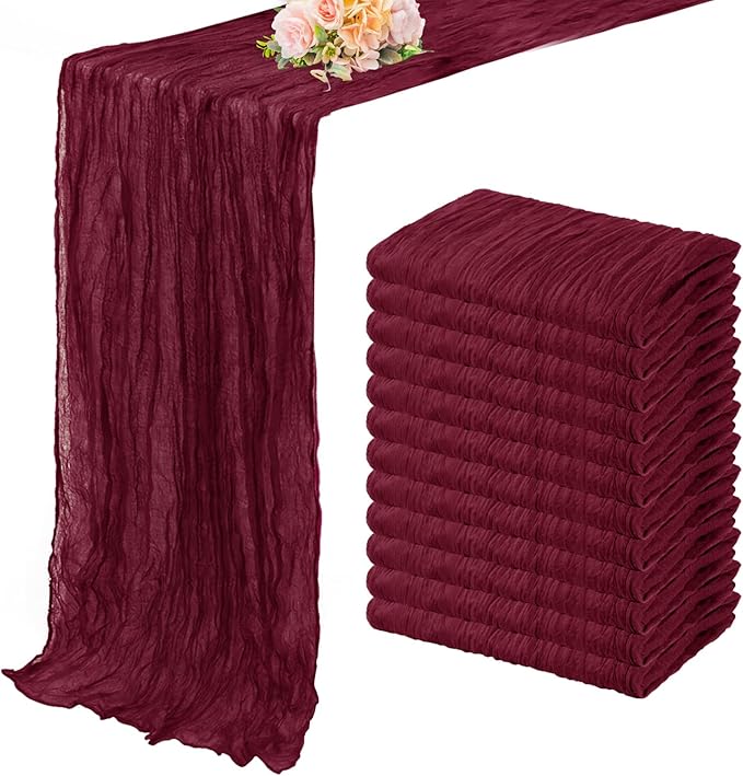 Burgundy 12 Pack Cheesecloth Table Runner 10FT Rustic Gauze Cheese Cloth Table by FoliafeelHome